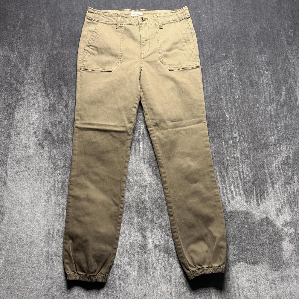 Sneak Peek Jogger Pants Womens Medium Beige Twill Elastic Cuff Stretch Casual